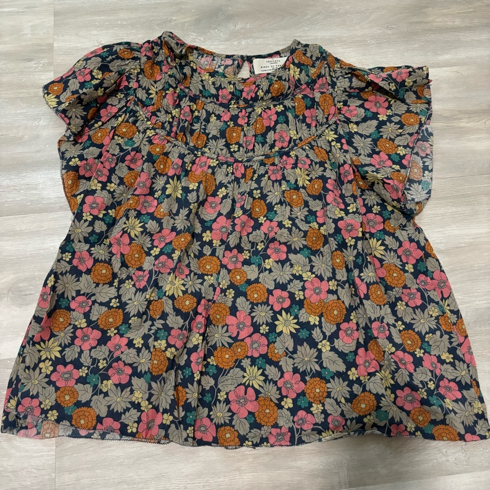 Trovata Floral Print Top - Pink, Orange, Blue